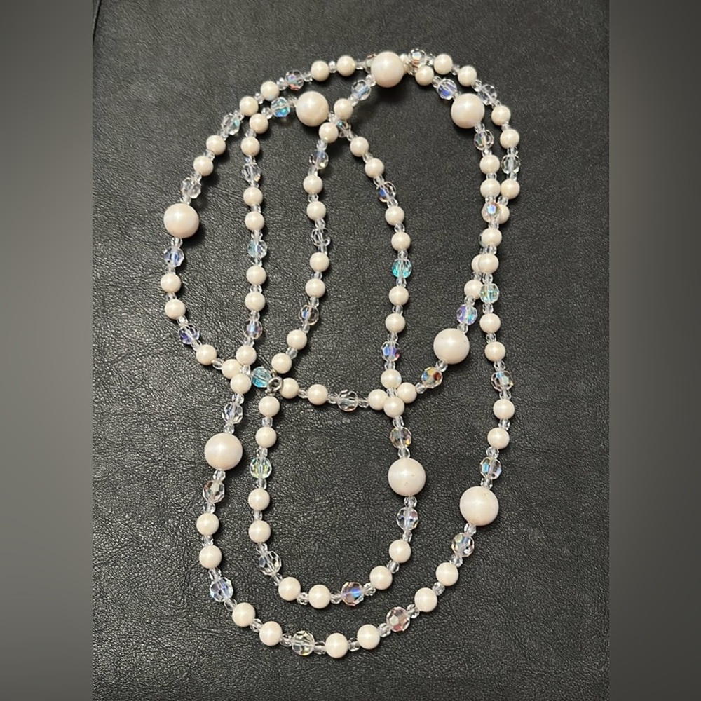 AB Clear Crystal & Resin Bead Spring C Clasp 58” Necklace